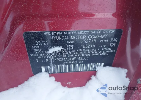 2021 Hyundai Accent Se из США, поврежденный, VIN 3KPC24A6XME143505